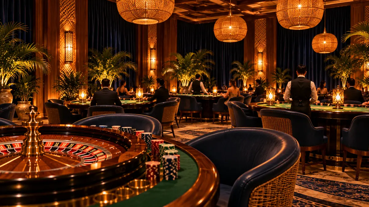 Table games under warm light on the windowless gaming floor of Grand Horizon
